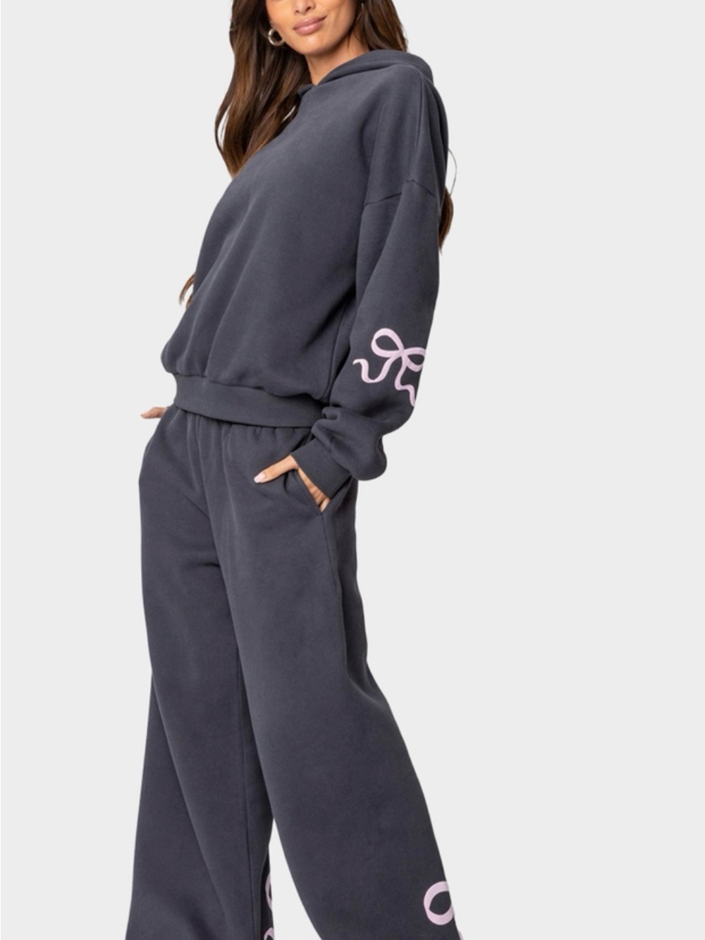 Edikted Bonney Bow Set Hoodie (S) & Sweatpants (XS), VGUC